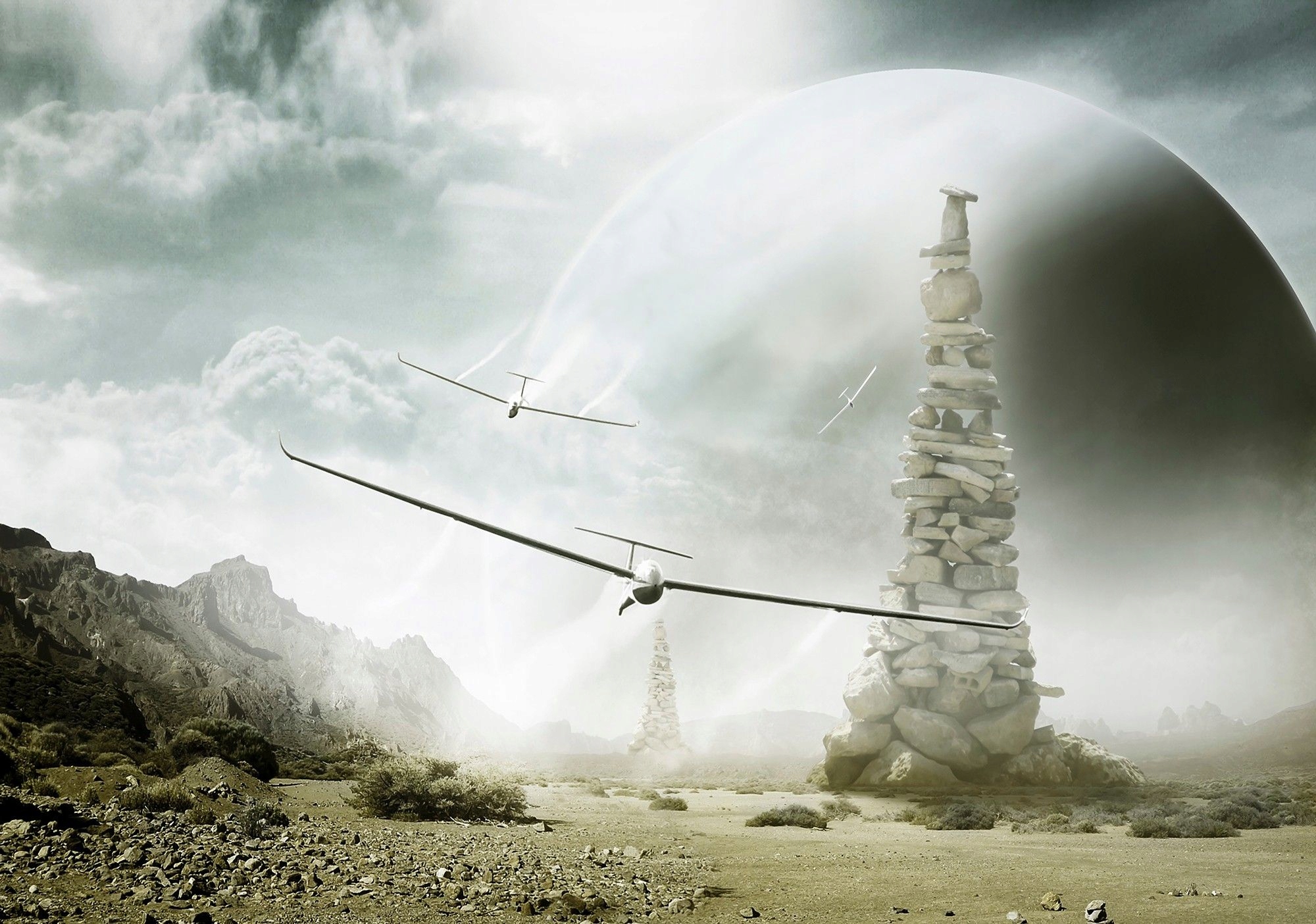 Fototapeta Planéty nad pyramídami let vetroňom Fantázia 300x210 lepidlo