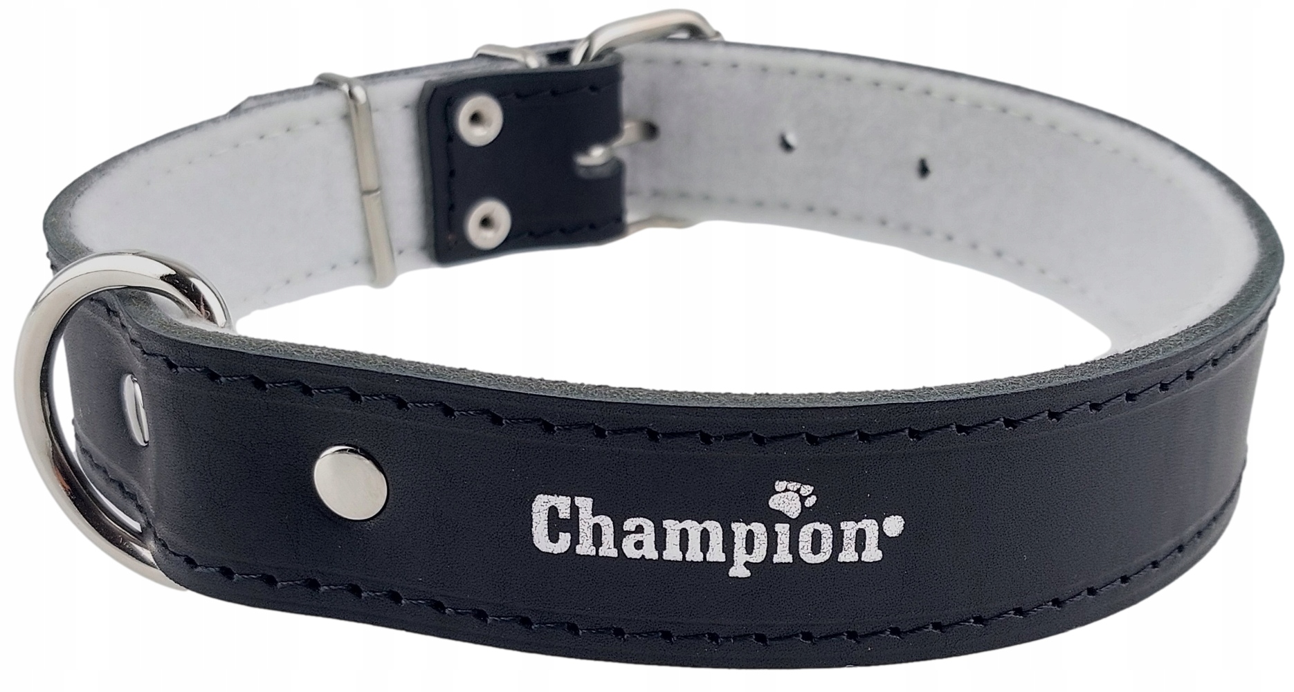Obojek pro psa Lícová kůže Polský Výrobce Champion 65 cm/3,5 cm Černý