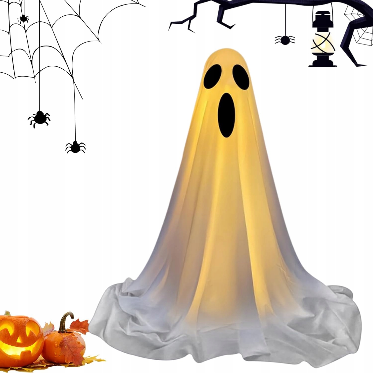 Stojící Strašidelný Duch Svítící Halloweenská dekorace 85 cm Bílá