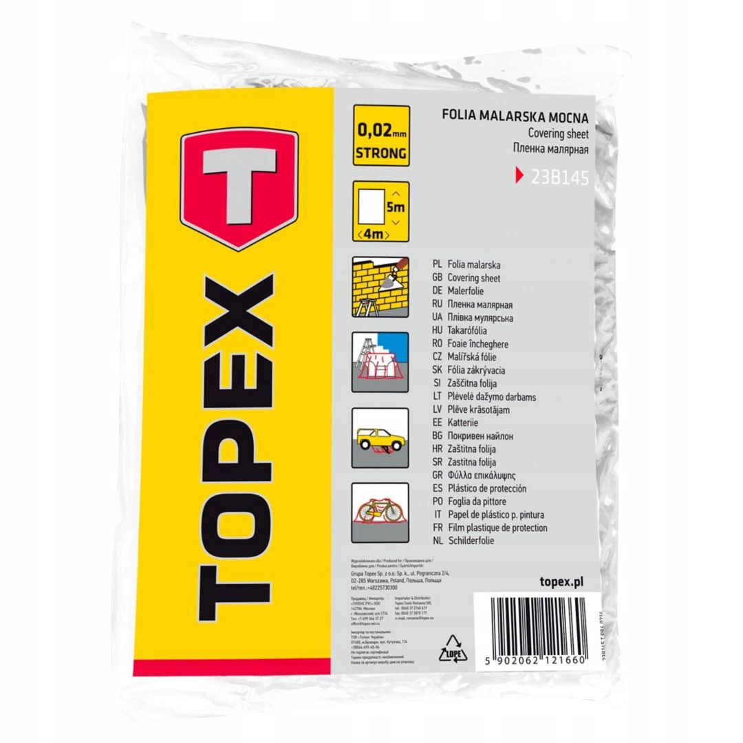 

Folia malarska Ldpe, 0.02mm, 4x5 m Topex 23B145