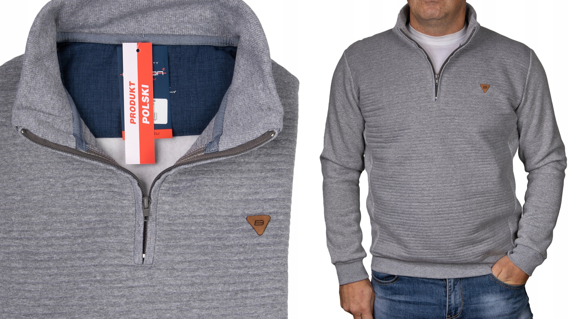 

Sweter męski ze stójką na zamek szary bluza XXL
