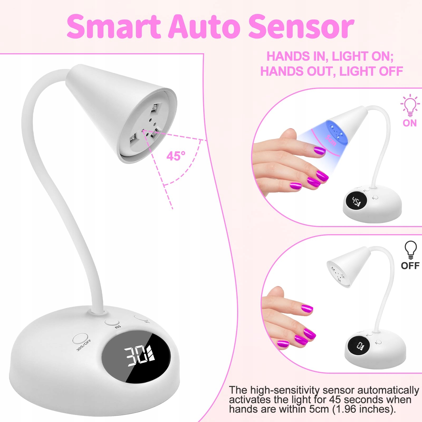 CGBE Mini Lampa UV Do Paznokci 18W LED Z Czujnikiem I Wyświetlaczem LCD — miniatura 5