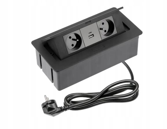 Nábytková zásuvka 2x zásuvka s uzemněním, Usb A+c, napájecí kabel, černá