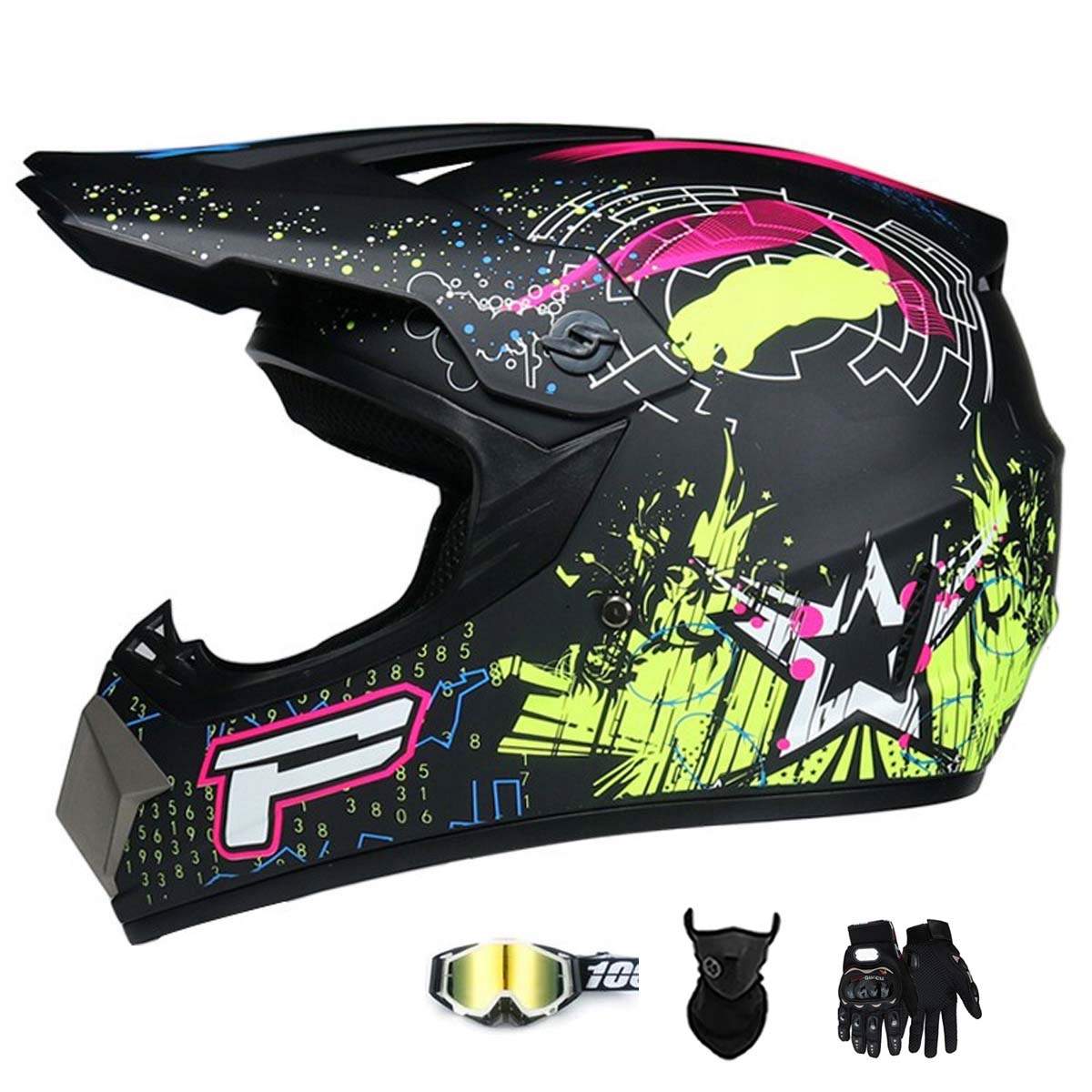 Motocyklová Přilba Lehká Enduro Quada Brýle Rukavice Maska M