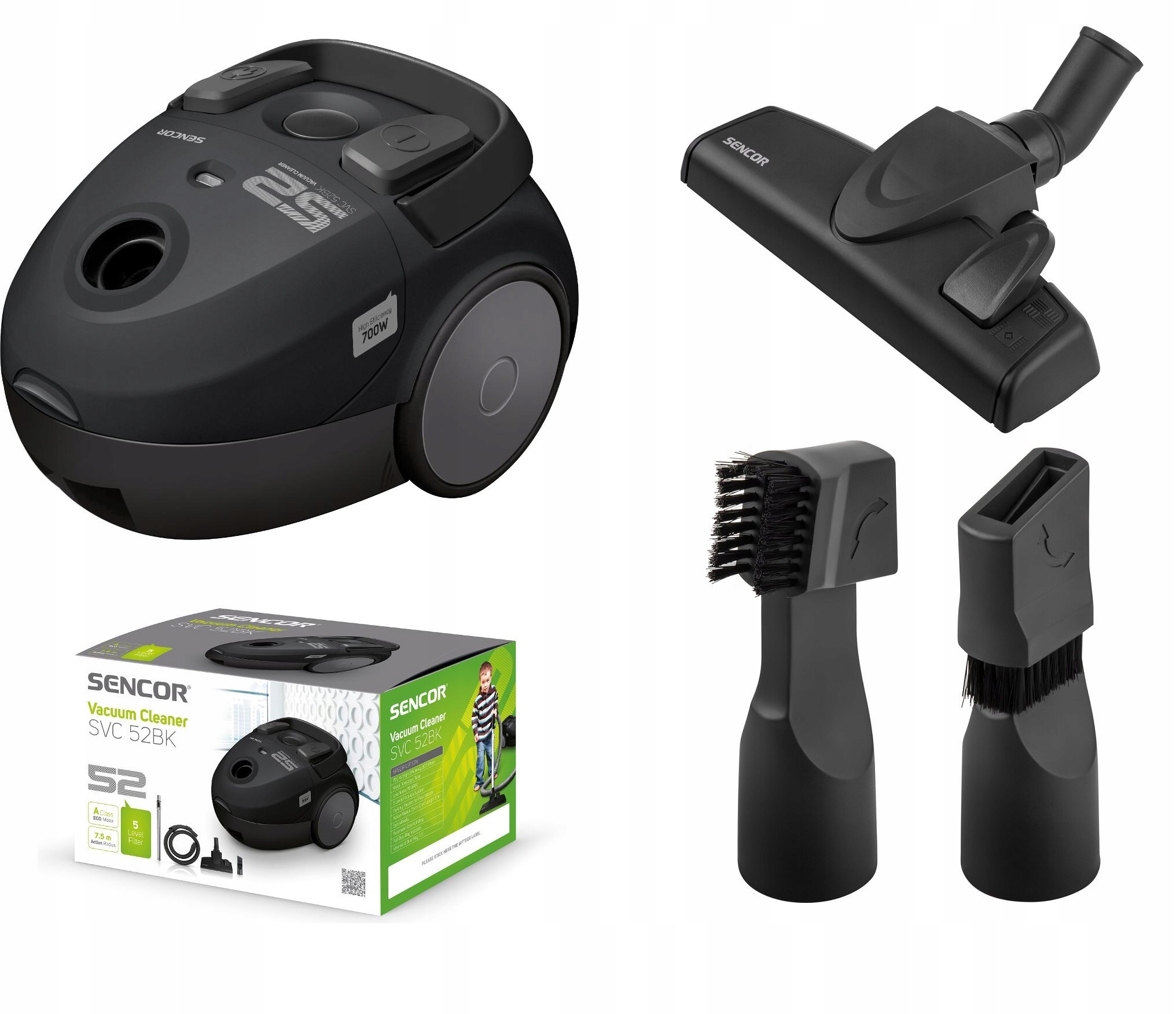 Odkurzacz workowy Sencor Svc 52 BK-EUE3 700W Antyalergiczny cichy