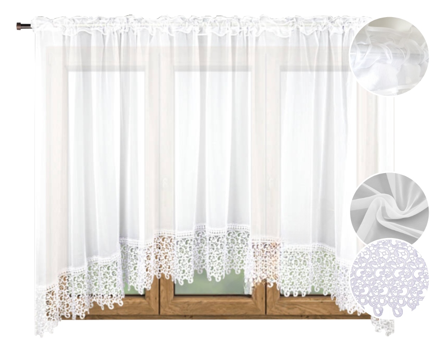 

Firana Gotowa Gipiura Łuk 140x300 Biała Woal