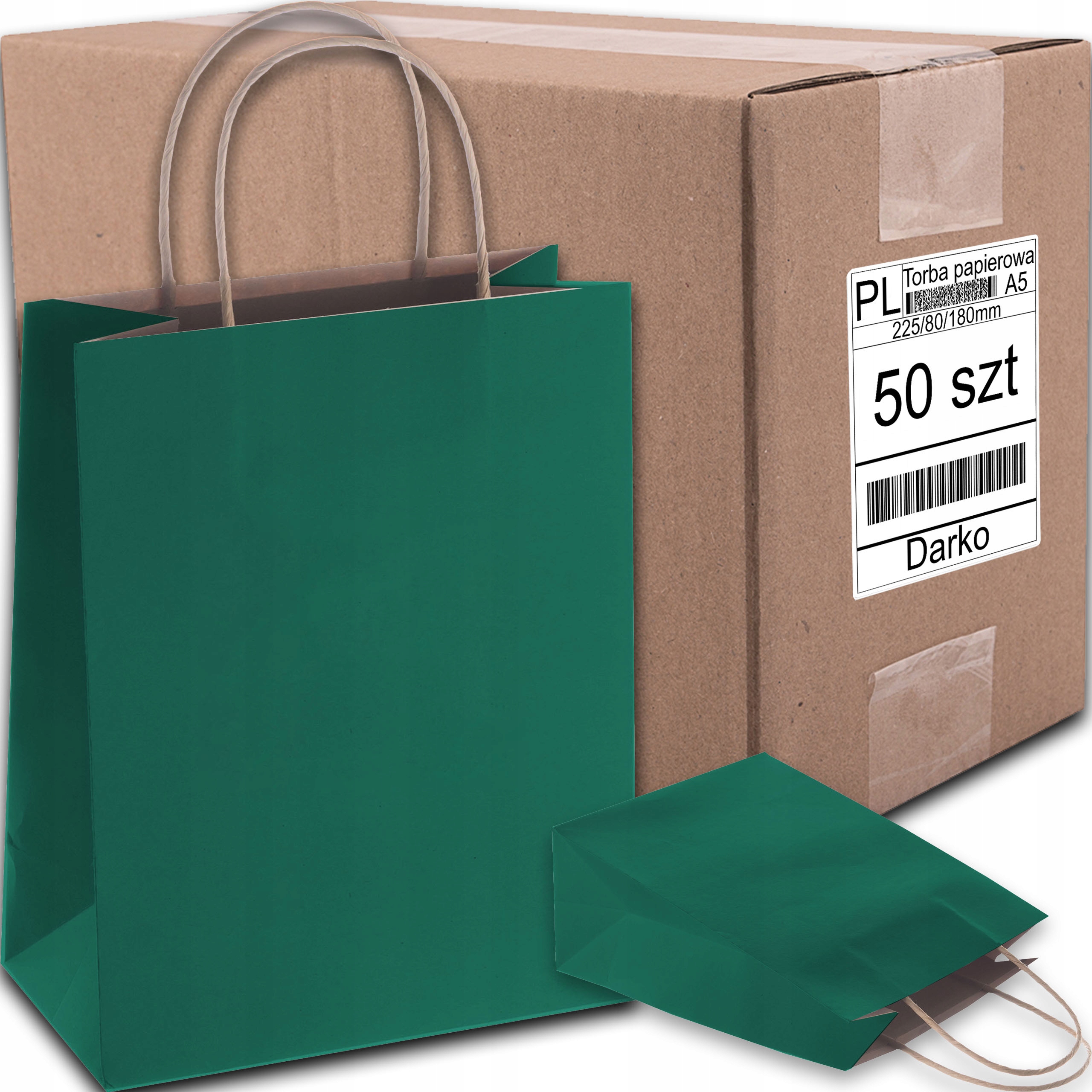 Torba Papierowa Zielona A5 225/80/180 50 Szt Torebka Eko