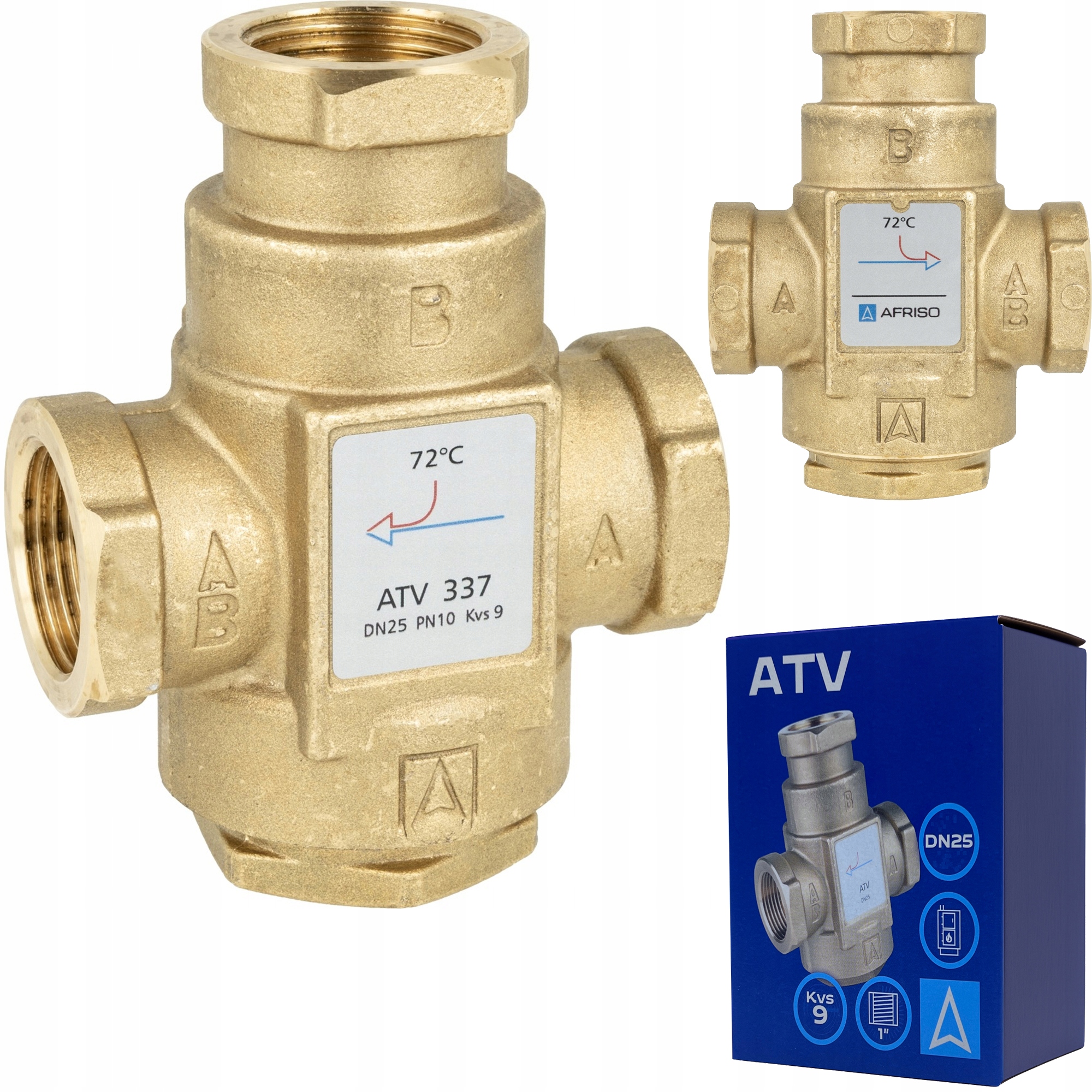 Teplotný Ventil Atv 337 DN25 Gw 1" Cal Kvs 9 m³/h Afriso 72°C Do Kotla
