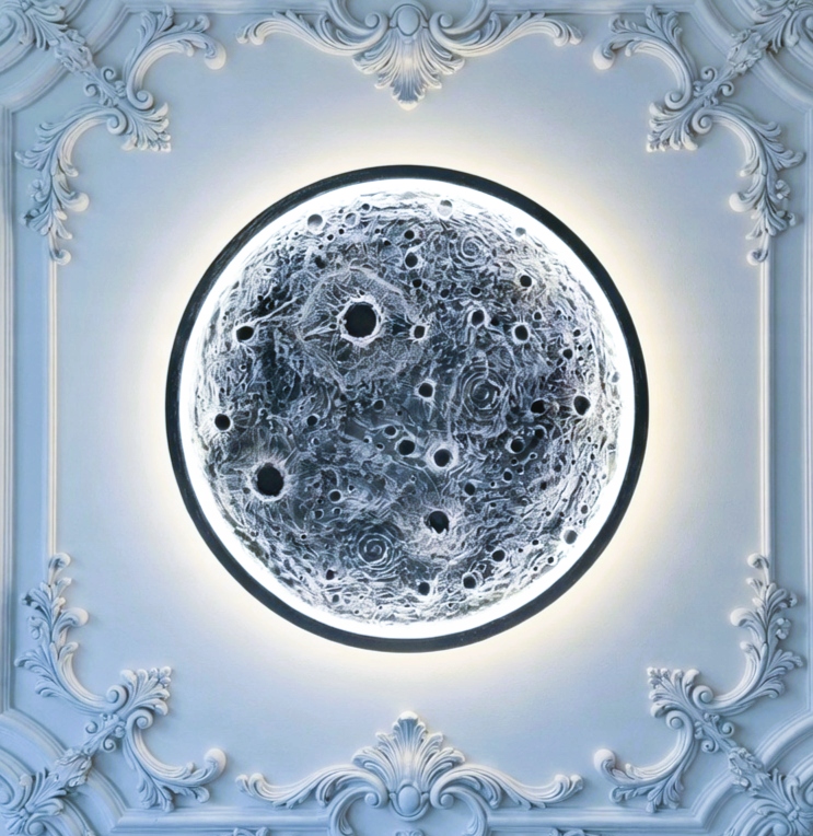 Plochá socha Dekorace 60 cm Led měsíc Nástěnný spínač