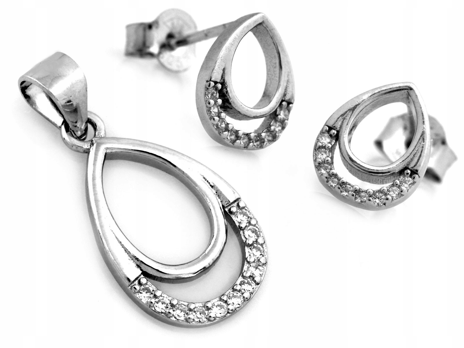 Módní sada stříbrných šperků 925 s zirkony 2.36g náušnice, přívěsek