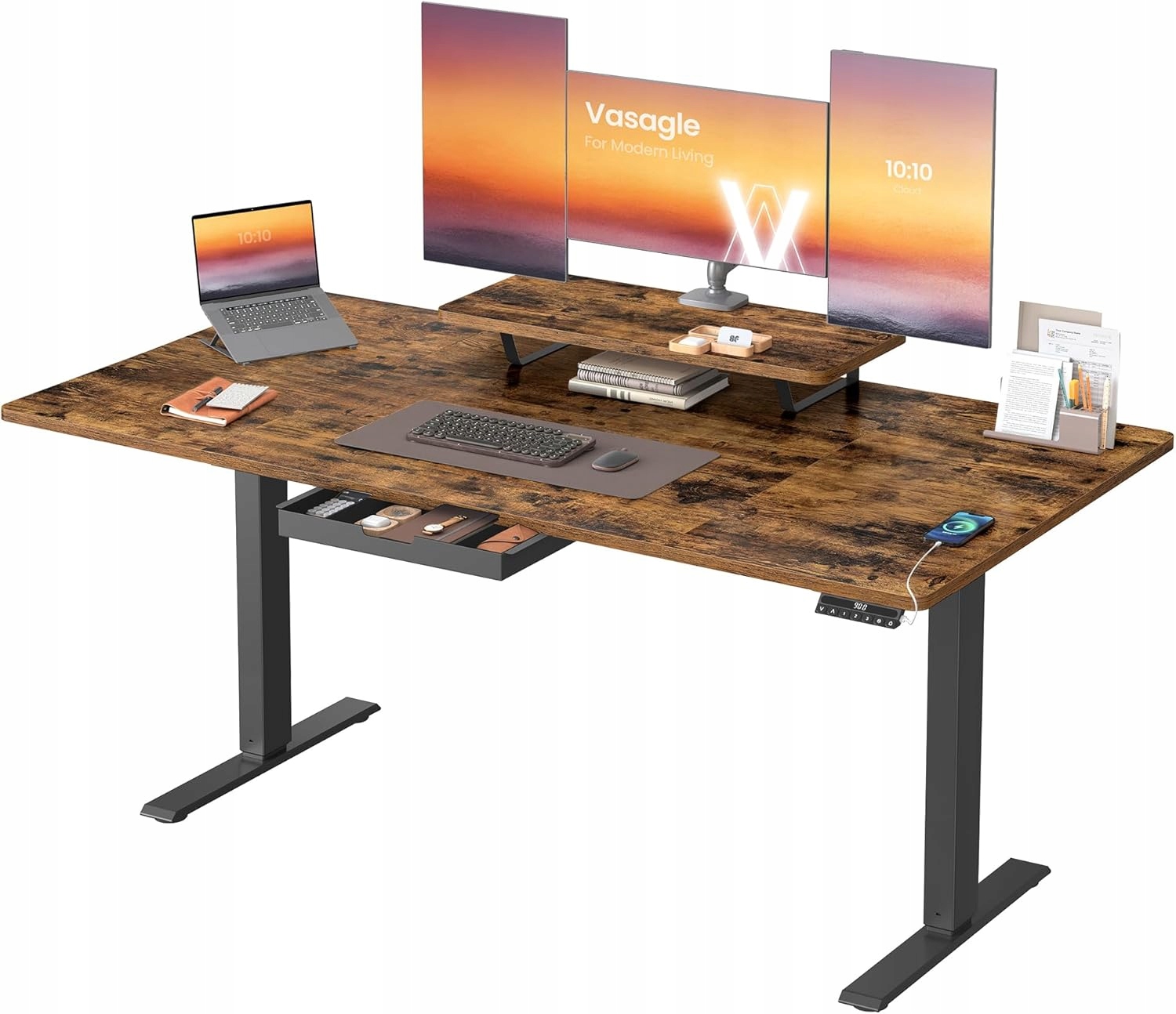 Doska Elektrického Stola Songmics 160 X 80 CM S Zásuvkou A Poličkou Na Monitor