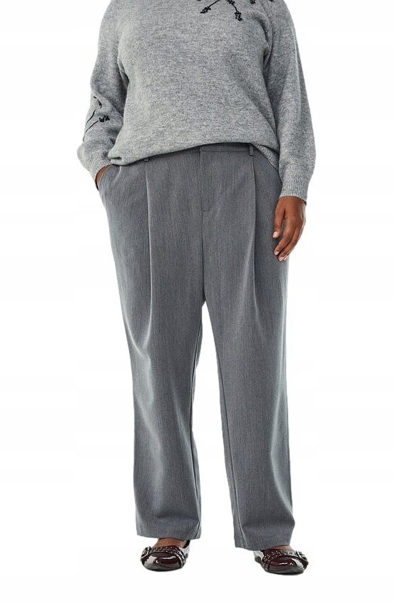 Zizzi Elegantní Šedé Jednoduché Kalhoty S Vysokým Pasem 251A 42