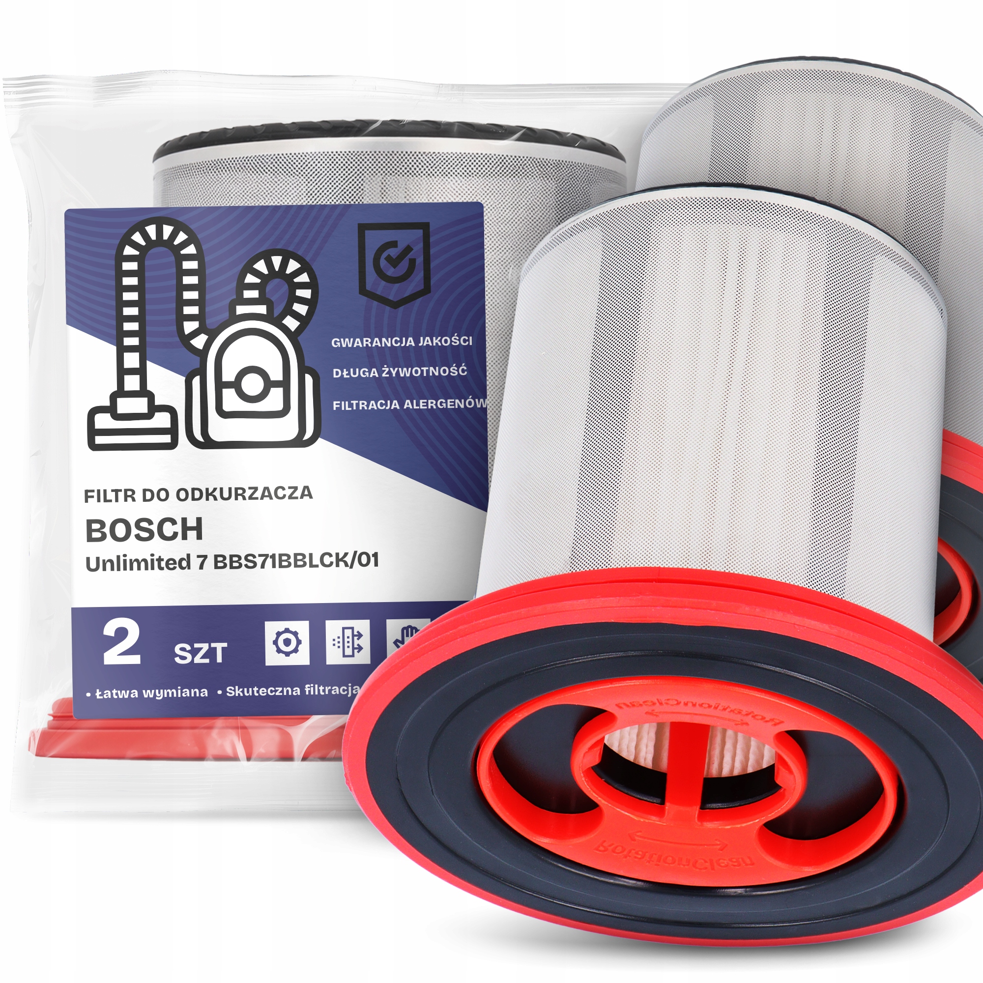 2x Vzduchový Filtr pro Vysavač Bosch Unlimited 7 BBS71BBLCK/01 Hepa Em-w