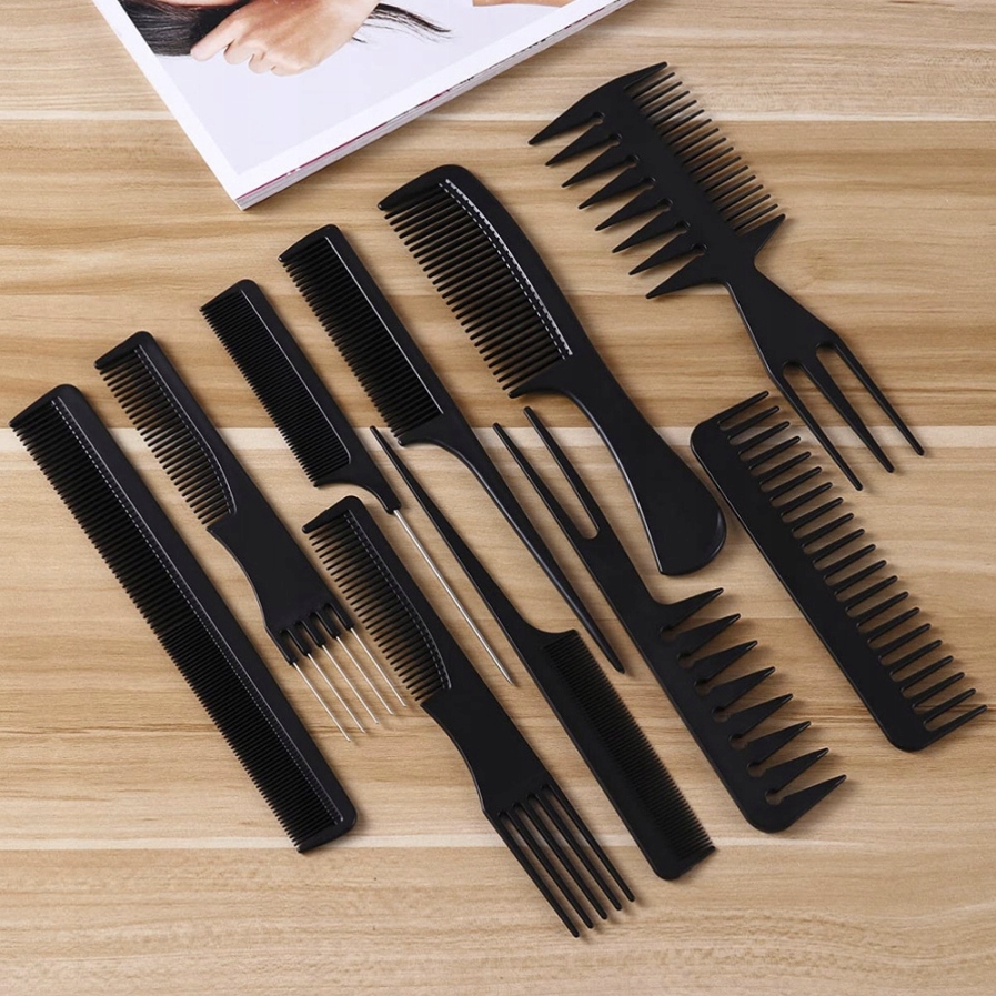 ZESTAW GRZEBIENI FRYZJERSKICH DO WŁOSÓW ETUI 10 EL Rodzaj do czesania do strzyżenia do modelowania do efilowania do zabiegów