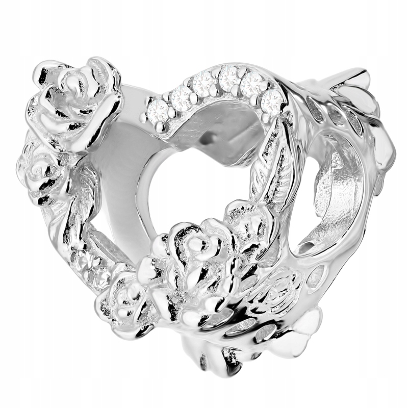 Stříbrný Přívěsek Korálek Charms Dámský ryzost 925 Srdce s růžemi Krabička