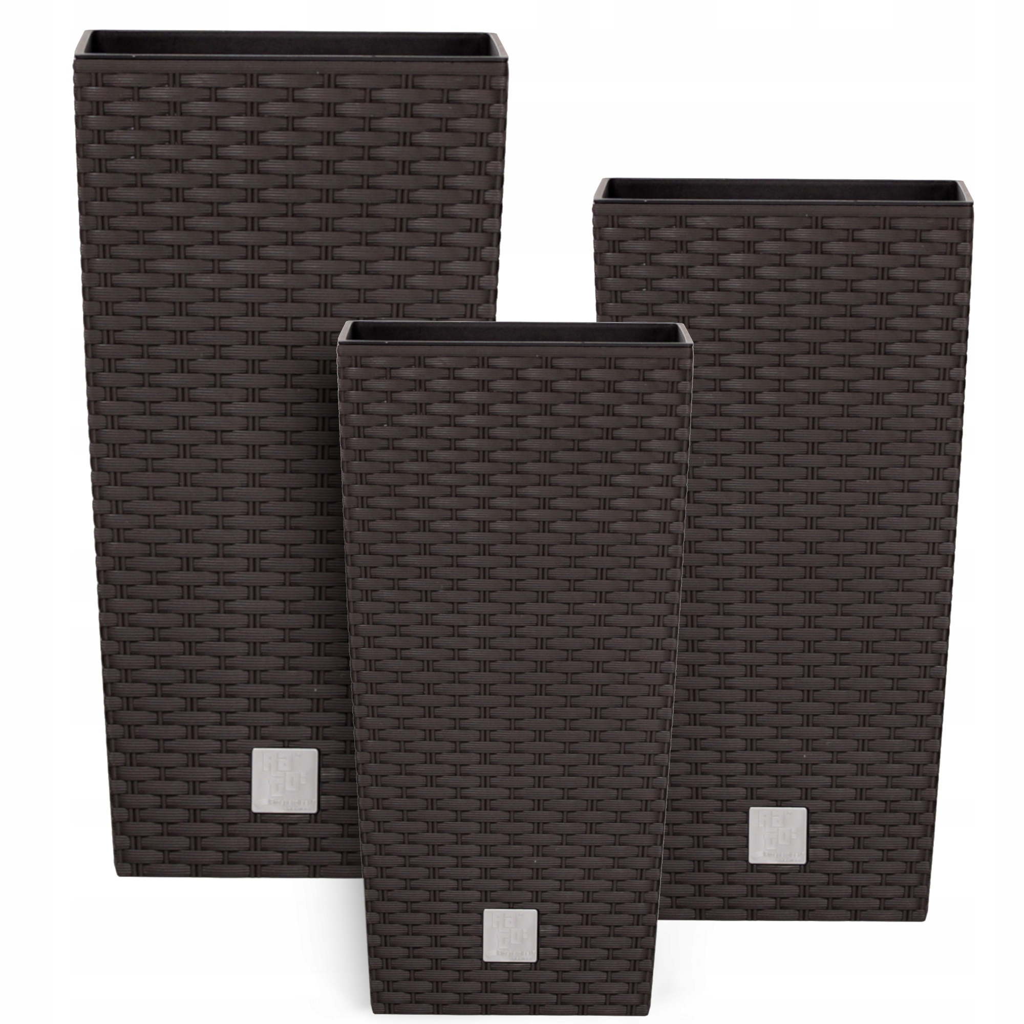 

Zestaw 3 x Donica Rattan Wysoka Brązowa 32 37 42cm