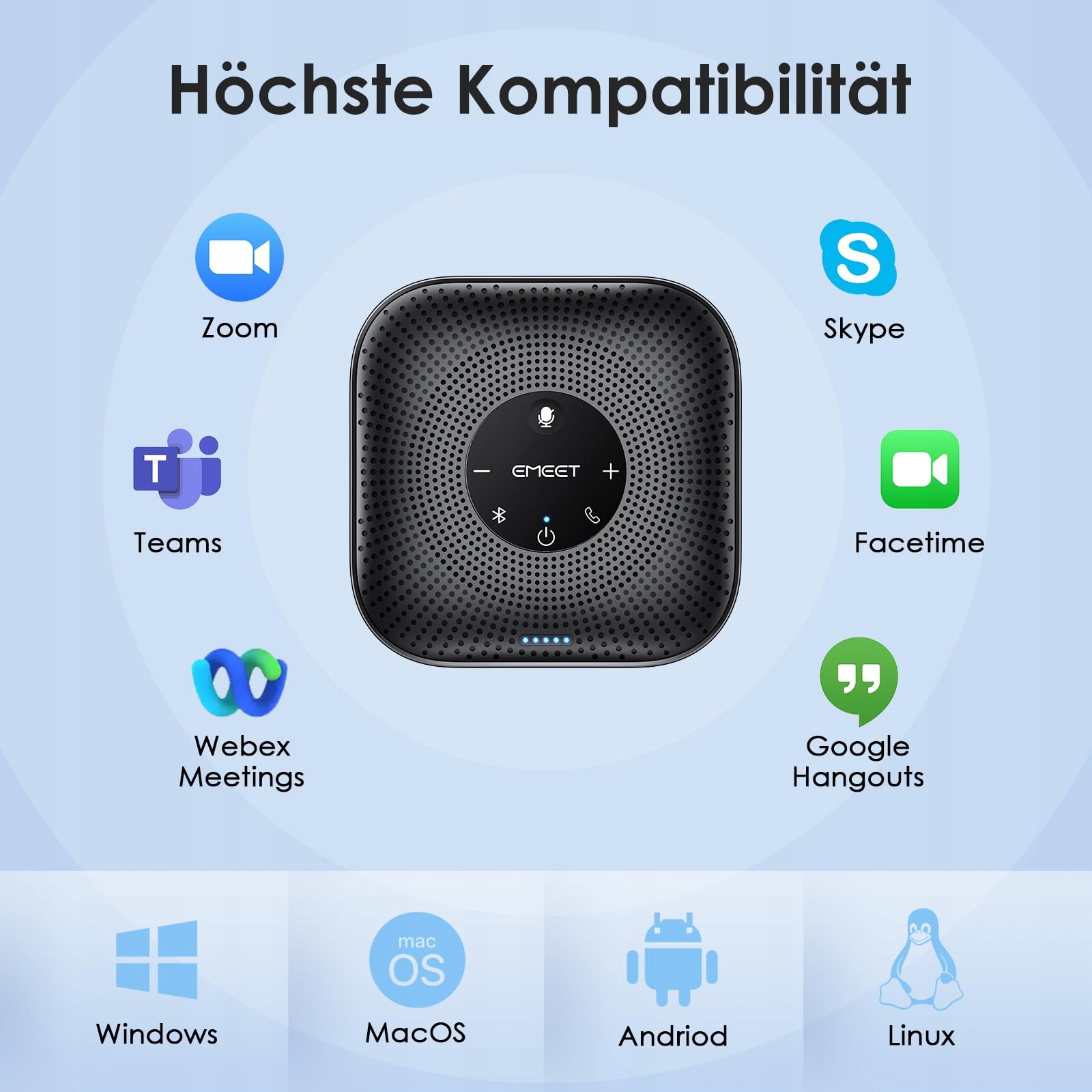 EMEET Głośnik Konferencyjny M0 Plus 4 Mikrofony 360° Zasięg USB PC Skype — miniatura 8