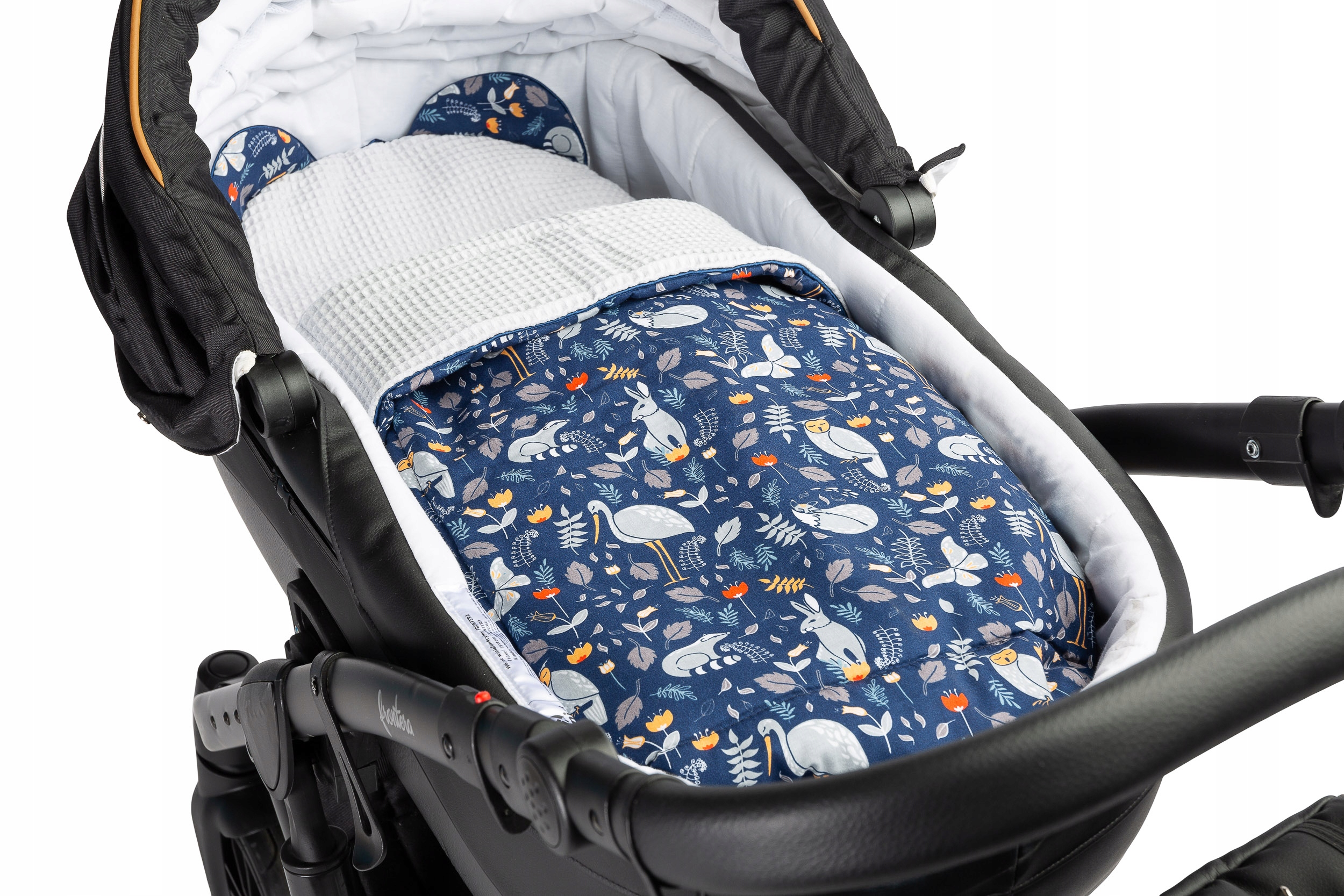 Komplet do wózka kołderka / kocyk i poduszka miś granat wafel szary Marka Sensillo