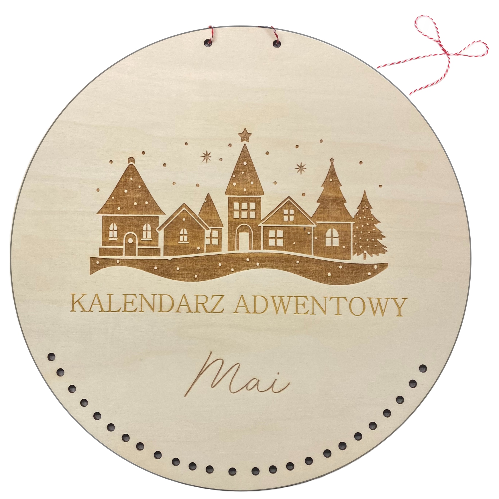 Dřevěný Adventní Kalendář Základní Tabulka Kulatá Se Jménem Dítěte 30C