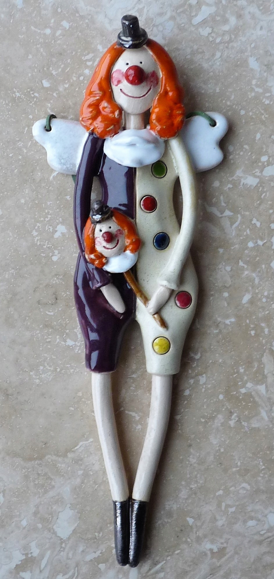 Keramická figurka Anděl Bílý Fialový Dívka Klaun Dárek 26 cm