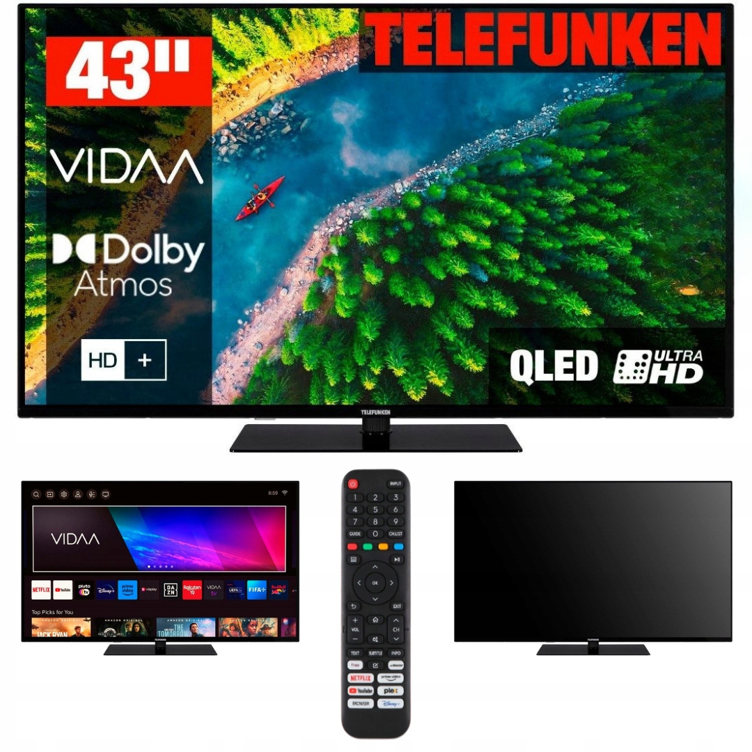 Telewizor Smart Tv 43" Qled Telefunken D43Q850M8CWI Vidaa 4K Hdr Bezramkowy