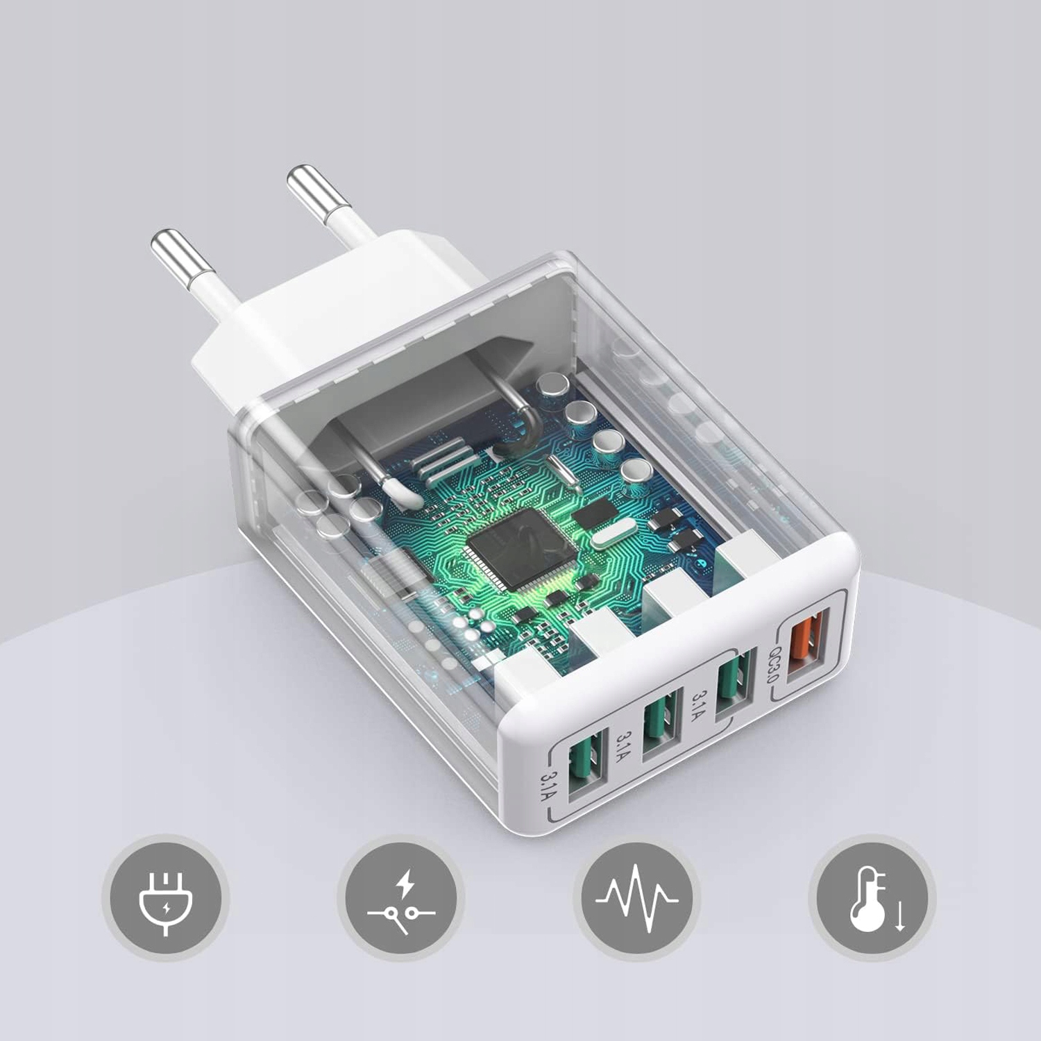 4 PORTY WIELE WTYCZEK DO ŁADOWANIA QC3.0 ŁADOWARKA USB DLA IPHONE GALAXY Prąd wyjściowy 3000 mA