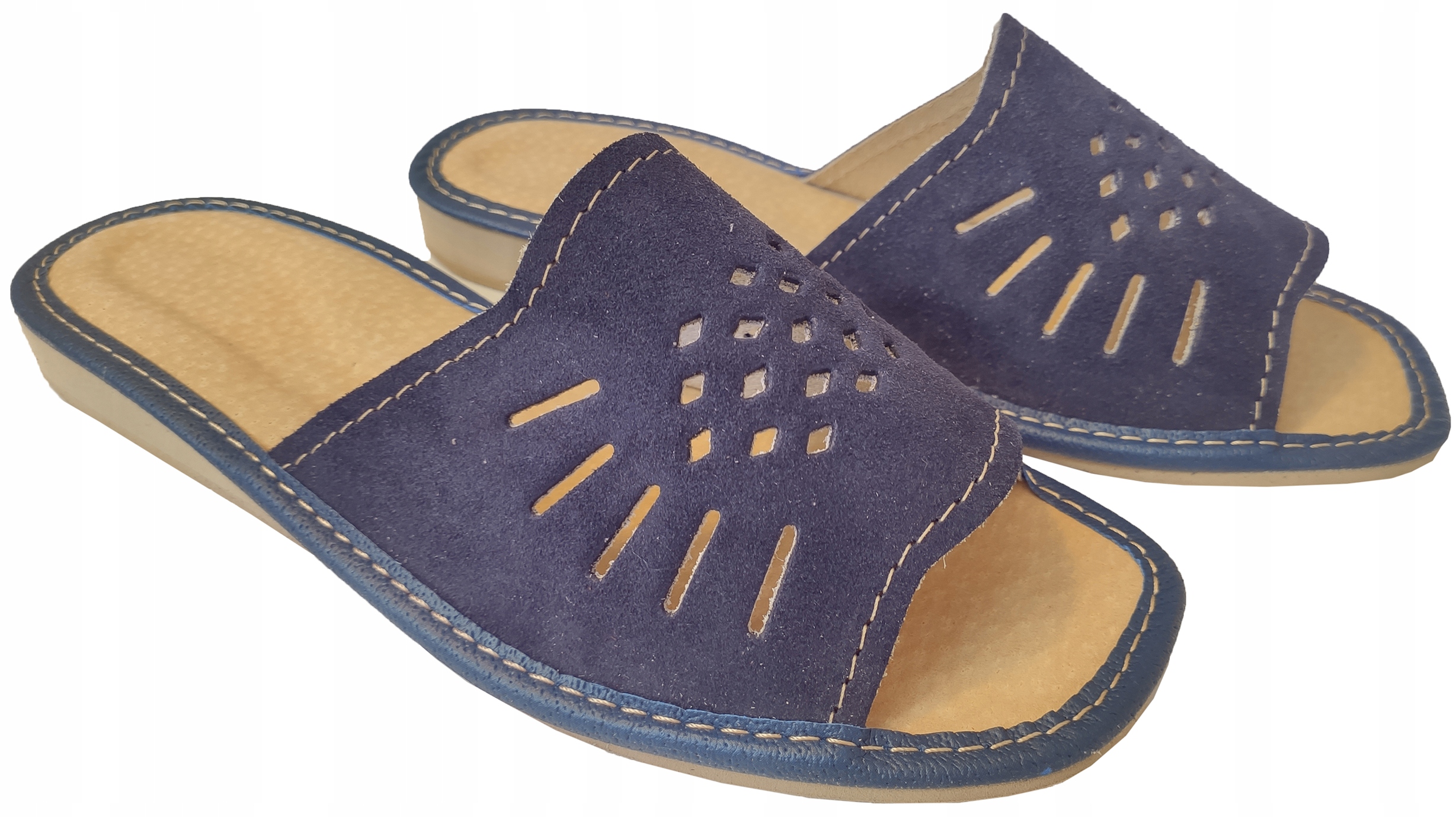 

Skórzane kapcie zamszowe, damskie pantofle, 41