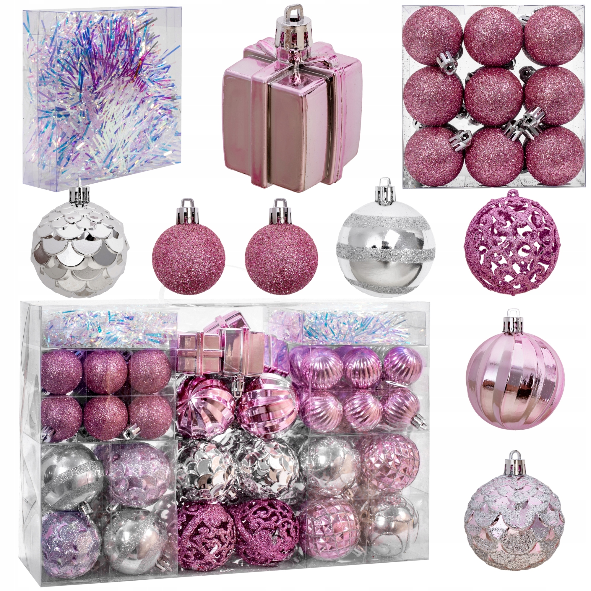 

Bombki Na Choinke Zestaw Srebrne Róż Dekoracja XXL