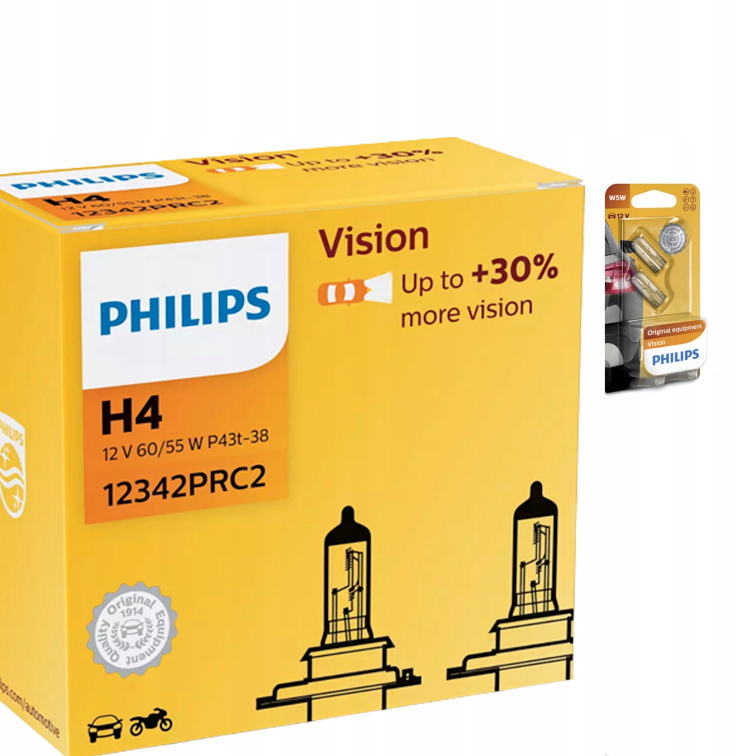 Zestaw Philips H4 Visionplus +30% W5W Vision +30