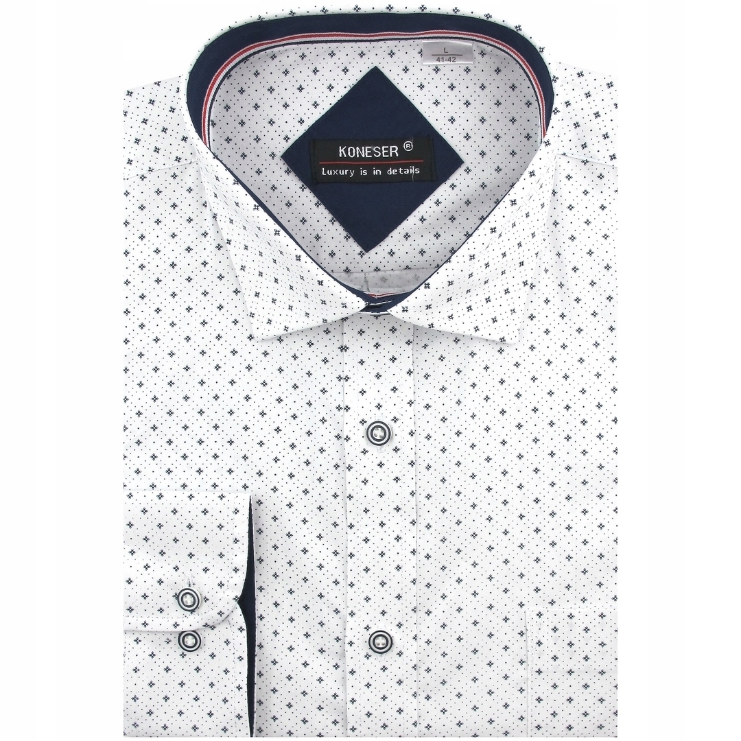 Koszula Męska Wizytowa do garnituru biała we wzorki J837