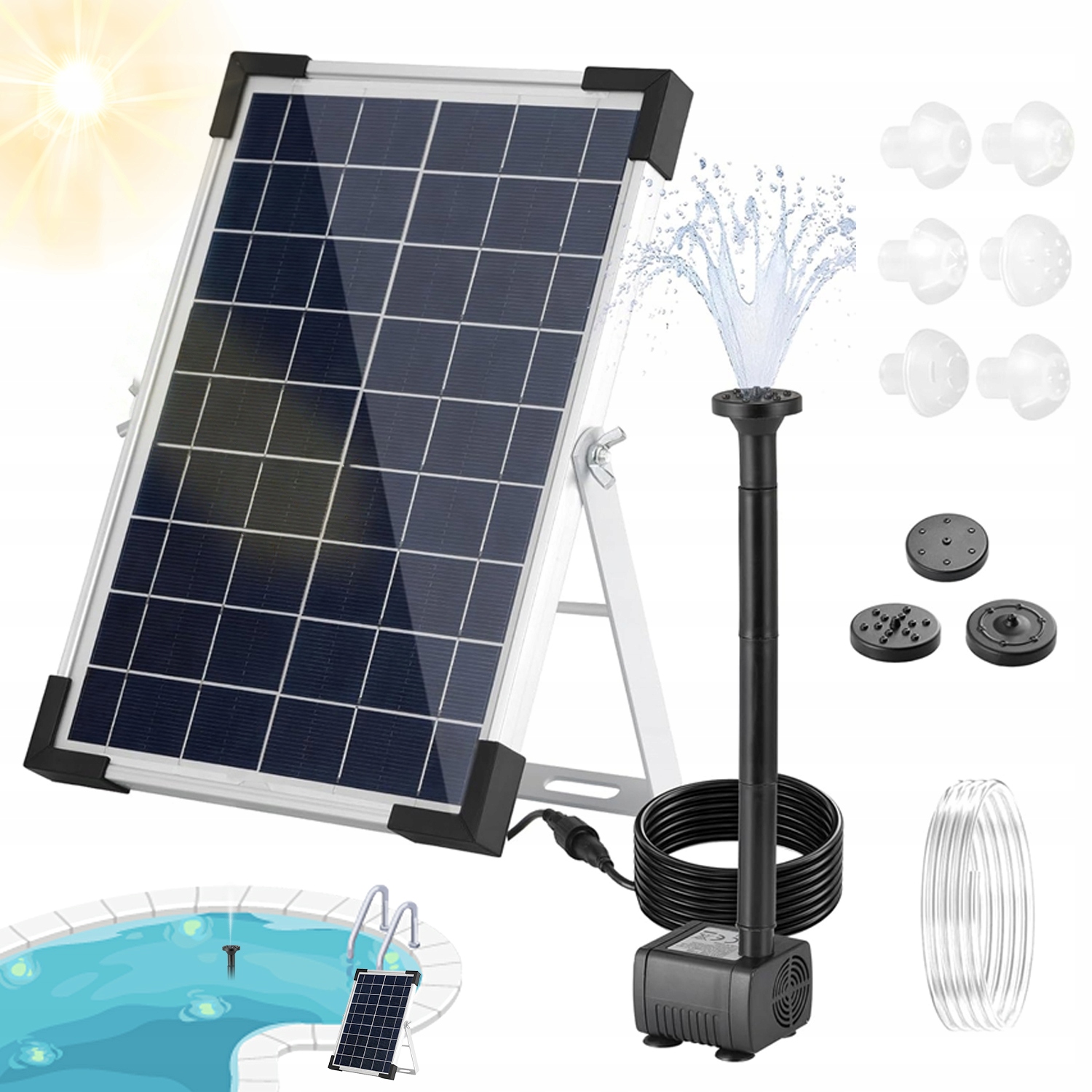 Fontánová Pumpa Pro Zahradní Jezírko 150 l/h Solární Panel 9 Trysek