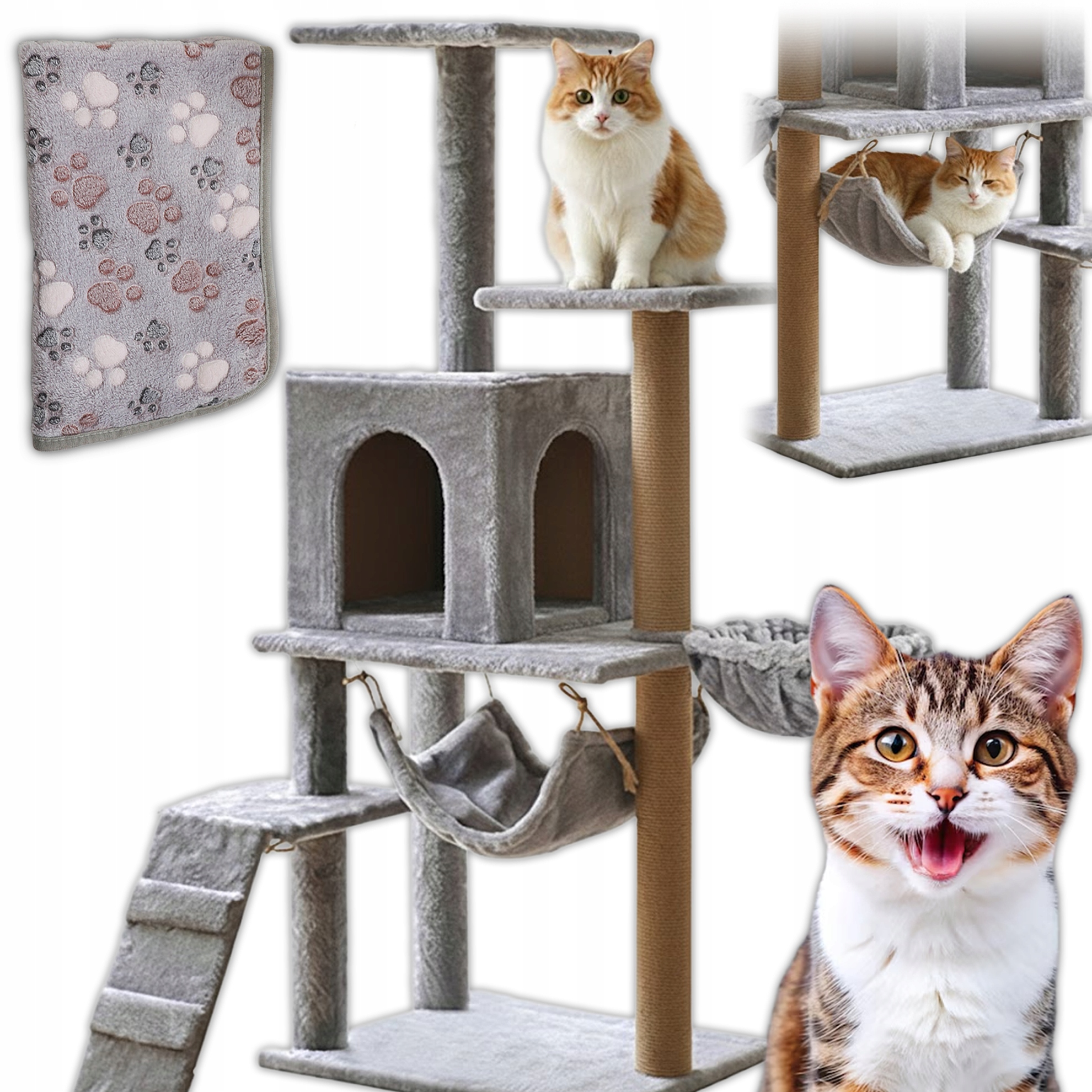 Levně Luxusní Patrové Škrabadlo Pro Kočky 125 cm Hračka Pelíšek Dárek Deka