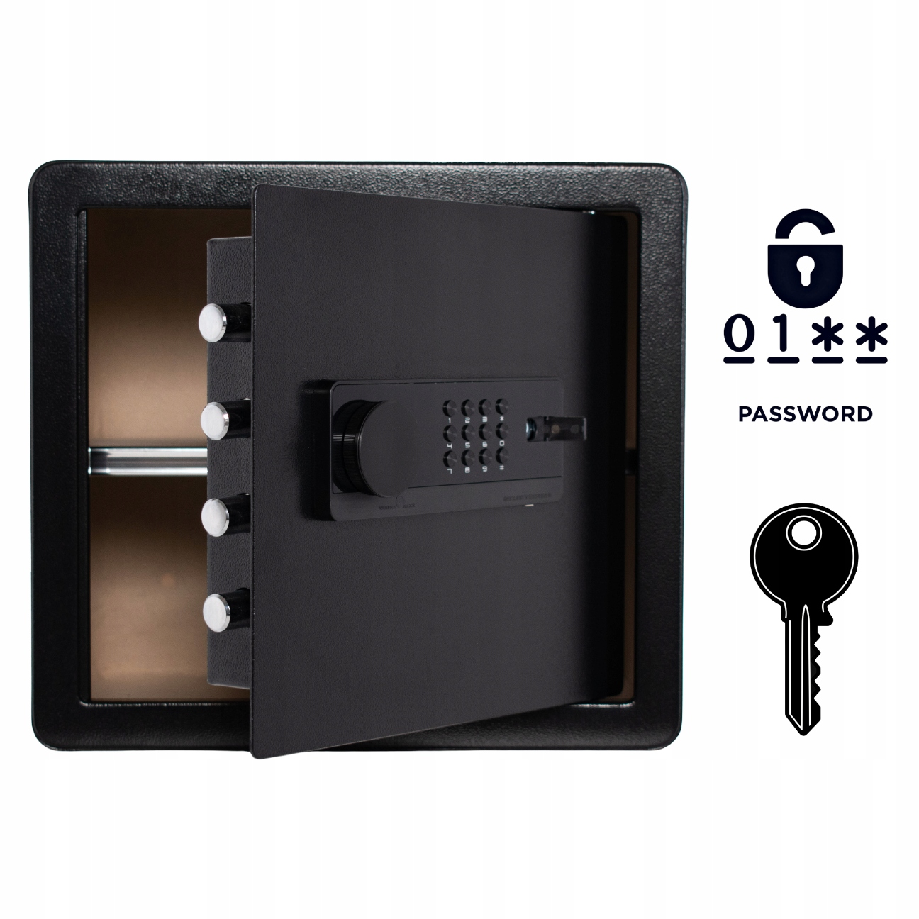 Pancerny Domowy Sejf z Zamkiem Elektronicznym i Kluczem 36x40x30 cm Czarny
