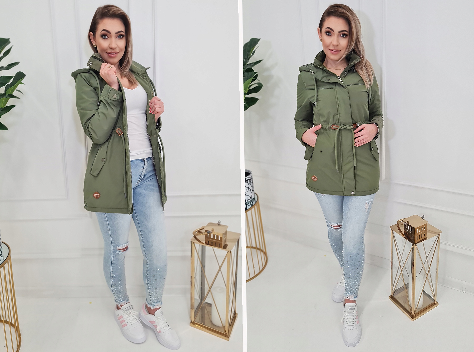 PRZEJŚCIOWY TALIOWANY PARKA PŁASZCZ Z KAPTUREM XXL Długość do połowy uda