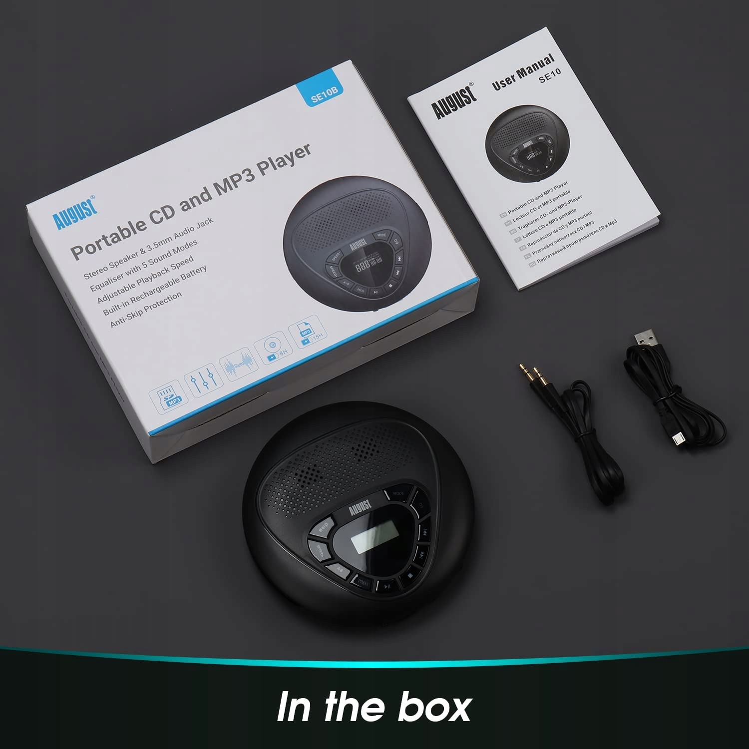 Przenośny odtwarzacz CD MP3 głośniki August SE10B Pilot na kablu nie
