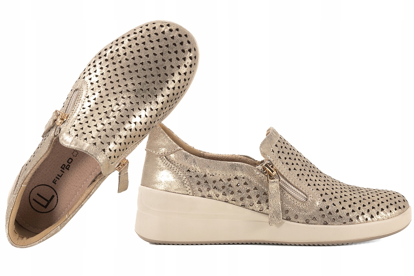 Filippo DP6210 Ažurové Polobotky Na Klínku Mokasíny Kožené zlaté 39