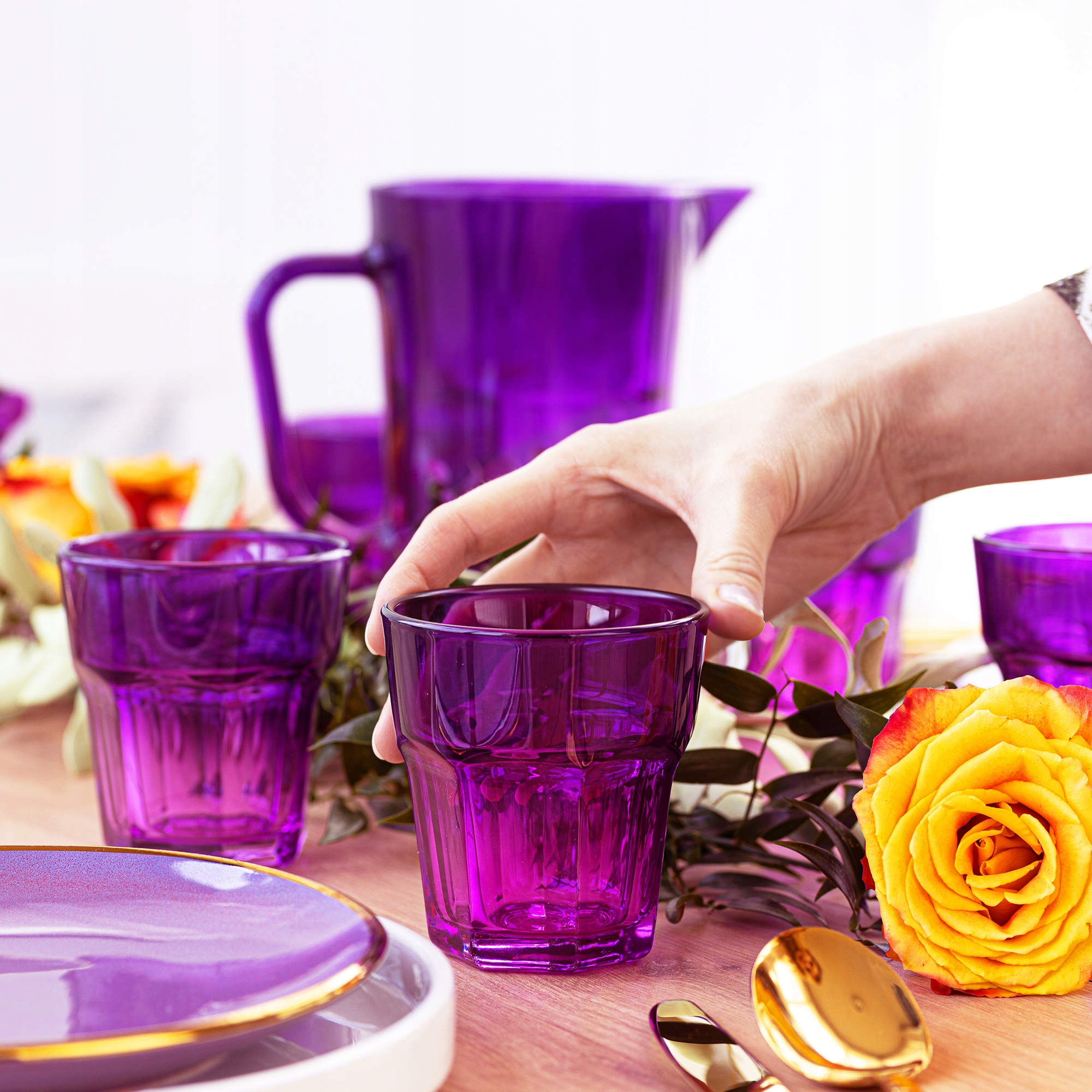 SZKLANKI Na Napoje Soki KOMPLET 6x280 ml OMBRE Fioletowe NA PRZYJĘCIE Materiał wykonania szkło