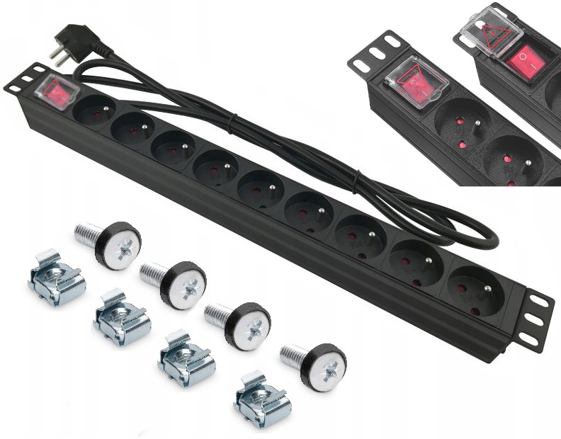 Listwa Zasilająca Do Szafy Rack 19'' 9 Gniazd Wyłącznik Kabel 1,8M