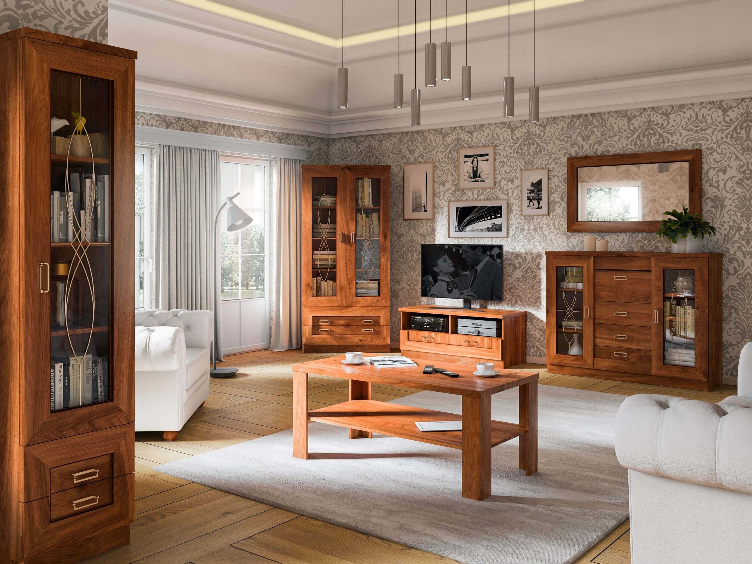 witryna regał słupek zamykany z szybą szufladami półkami salonu Tadeusz 10 EAN (GTIN) 5905289003283