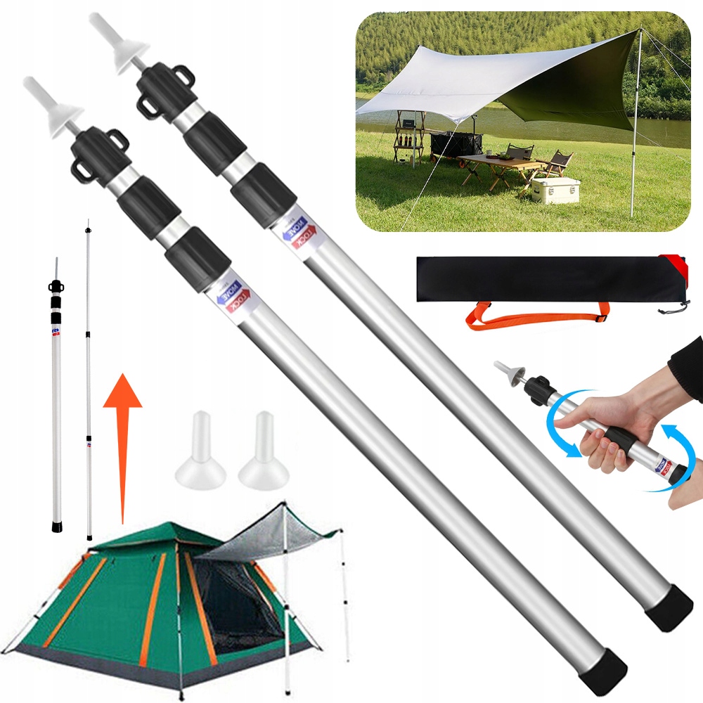 2KS Stanový Stožár Teleskopický Sloupek Pro Stan Plachty Houpací Síť 90-230 CM