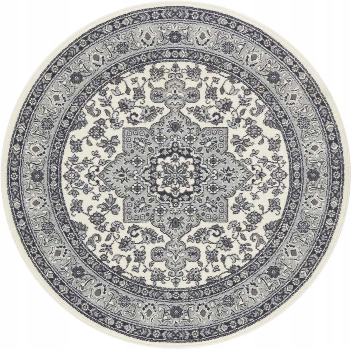 Okrúhly koberec, sivý krémový vzor, tradičný, 160 cm
