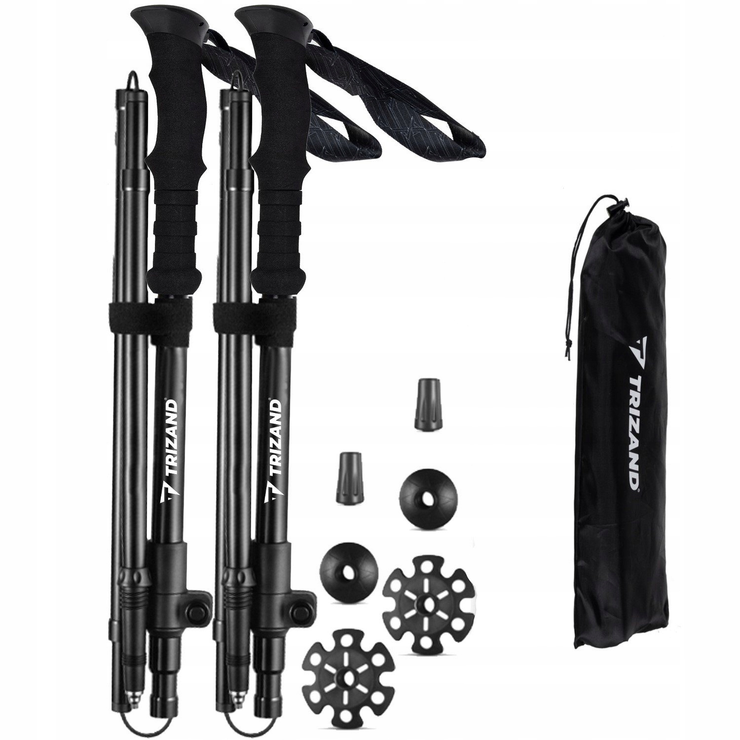 Trizand 24396 Trekové hole skládací s příslušenstvím Hq, 2 ks černá
