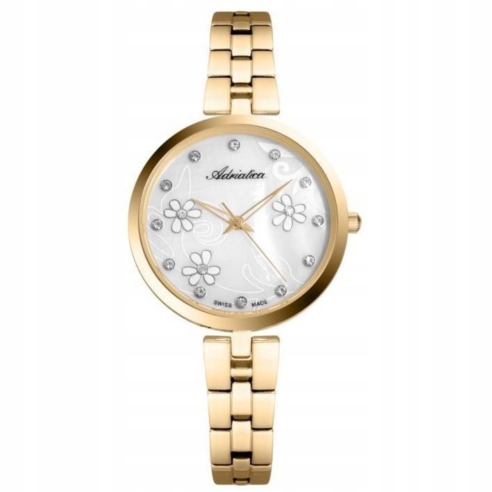 Zlaté dámské hodinky Adriatica A3741.114FQ/T s perleťovým ciferníkem a křišťály