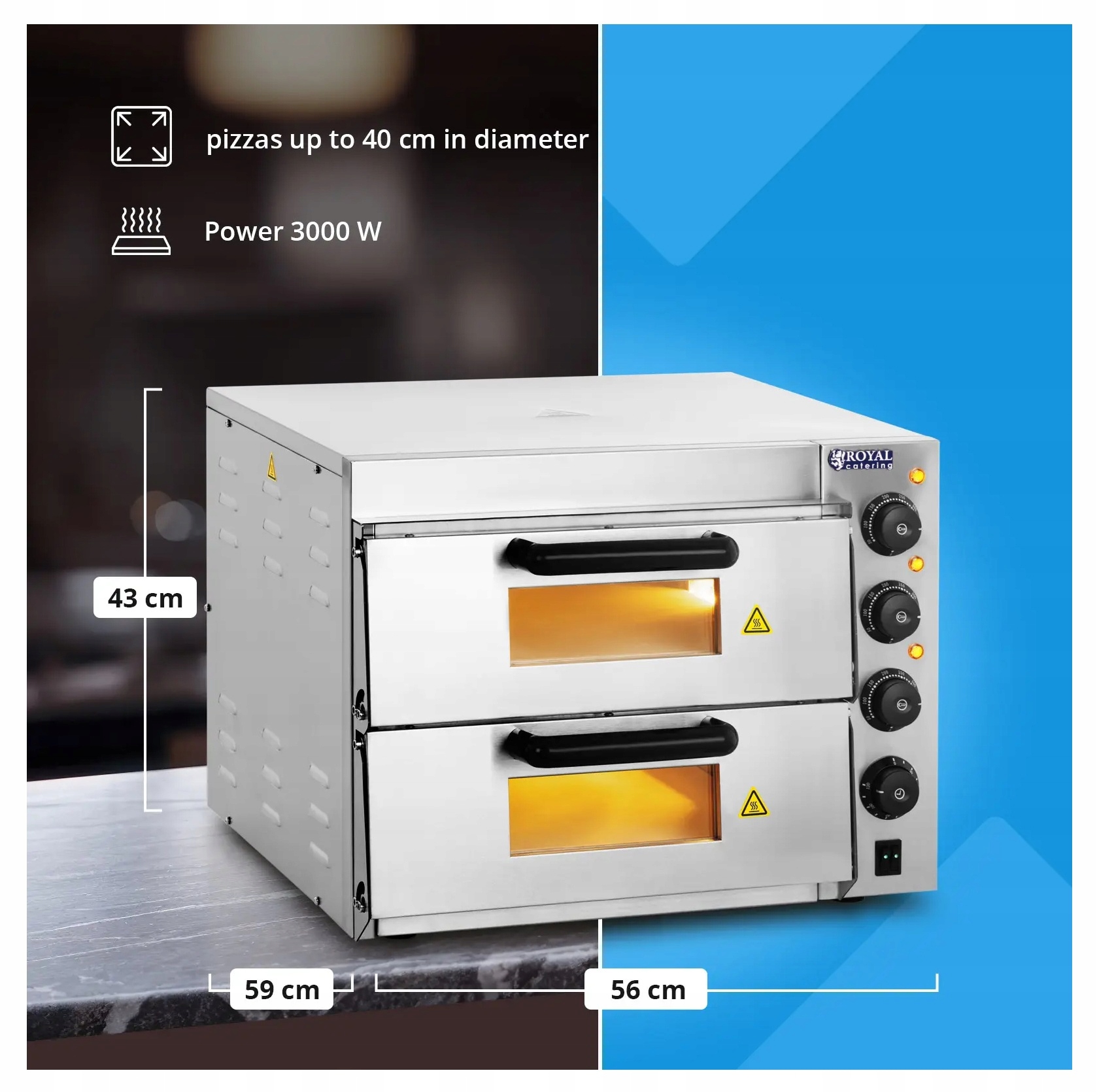 Piec do pizzy dwupoziomowy 3000W Royal Catering RCPO-3000-2PS-1 10010832