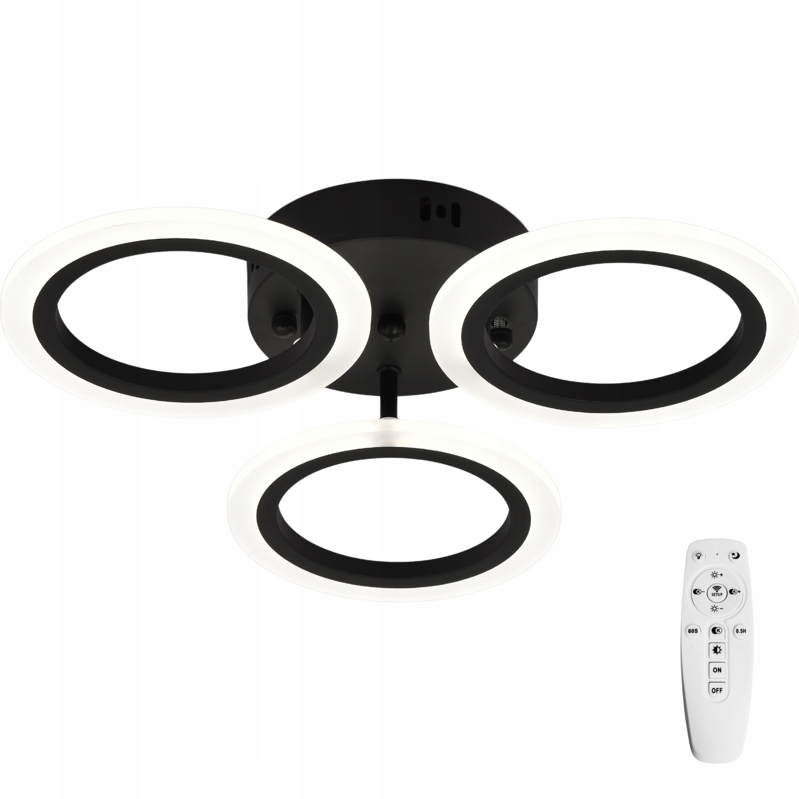 Závěsná lampa Stropní Svítidlo Led 3 kroužky černá, moderní Dálkový Ovladač