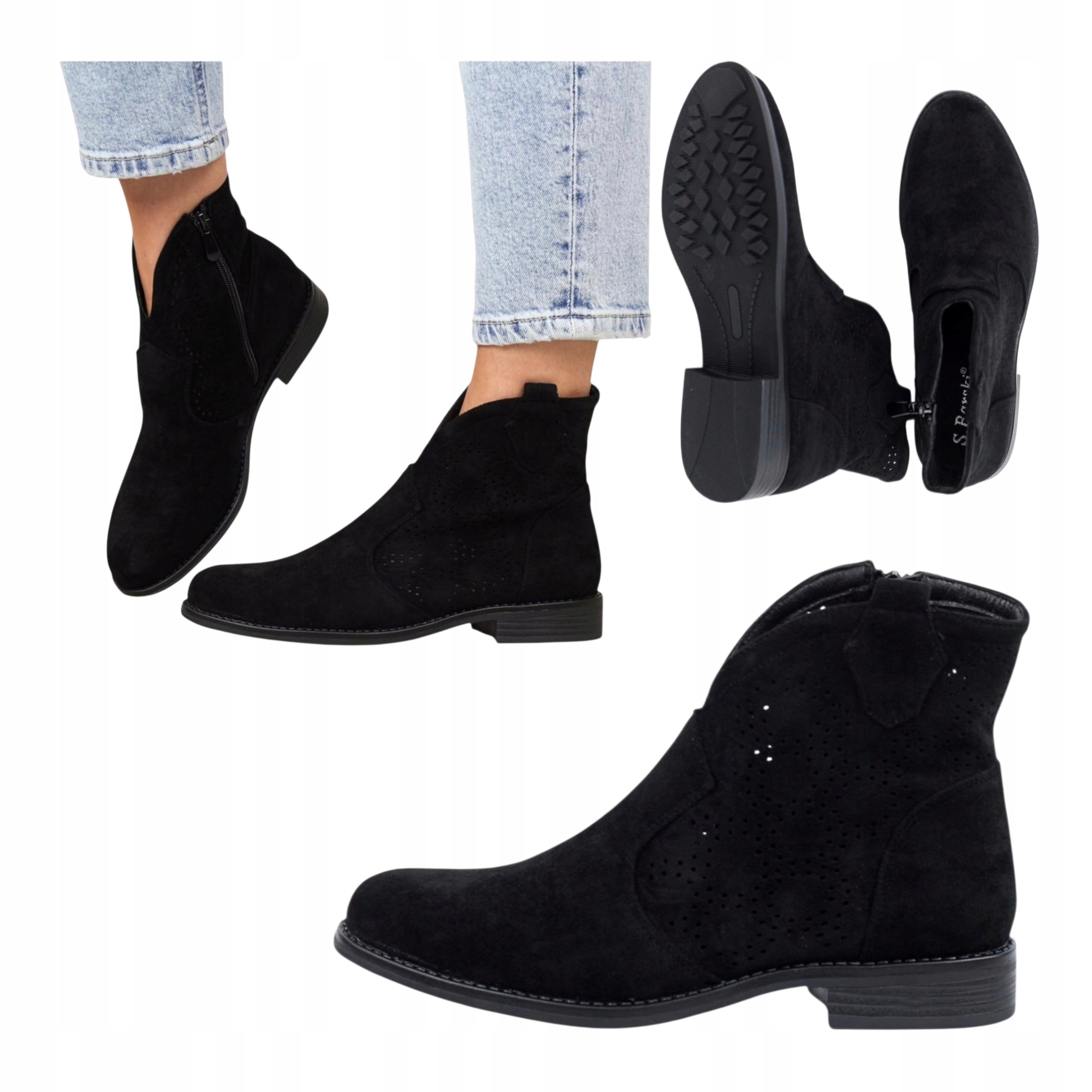 Dámské Kotníkové Boty s plochým podpatkem Klasické Semišové Letní Černé 40