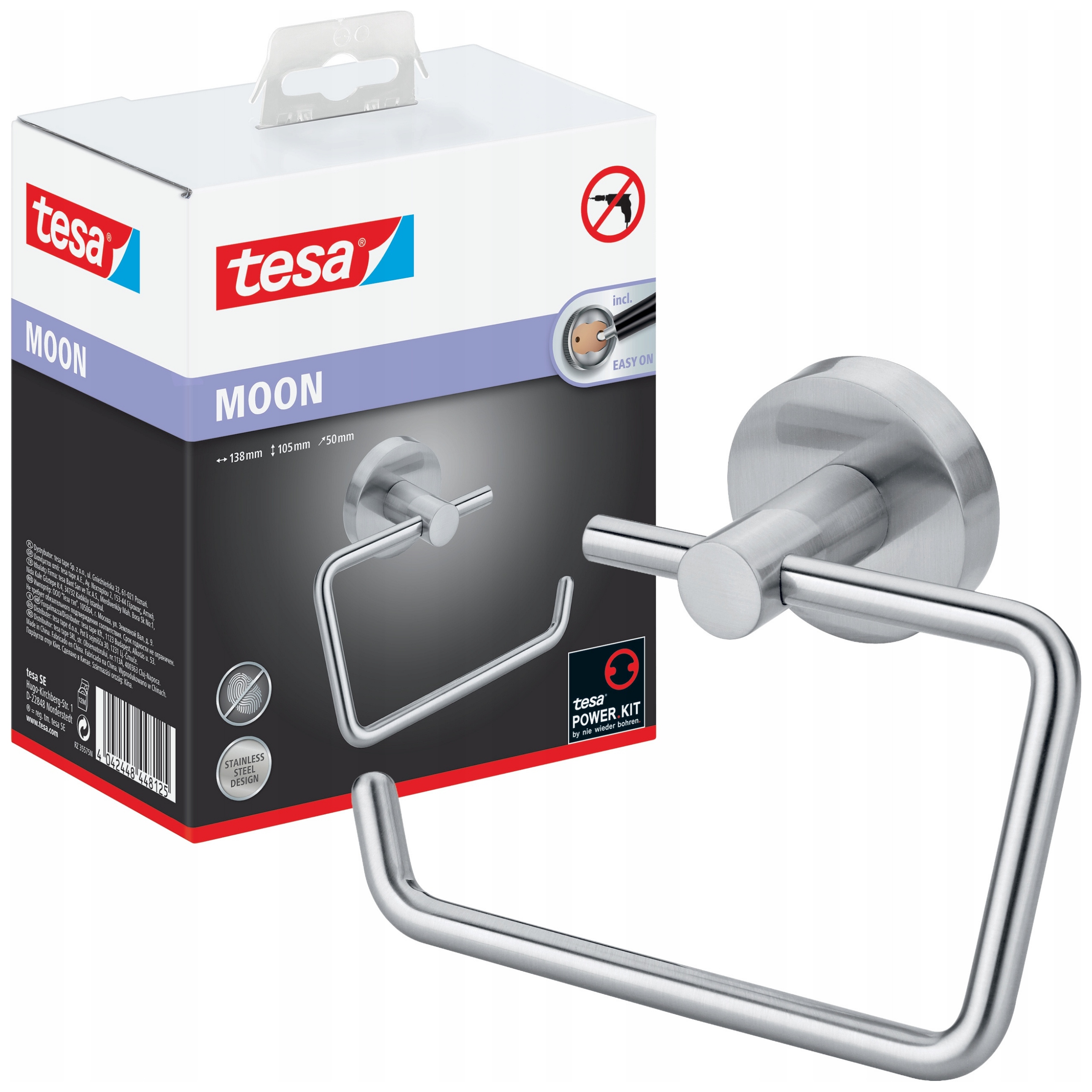 Tesa Moon Držák na toaletní papír na stěnu, bez vrtání, kovový