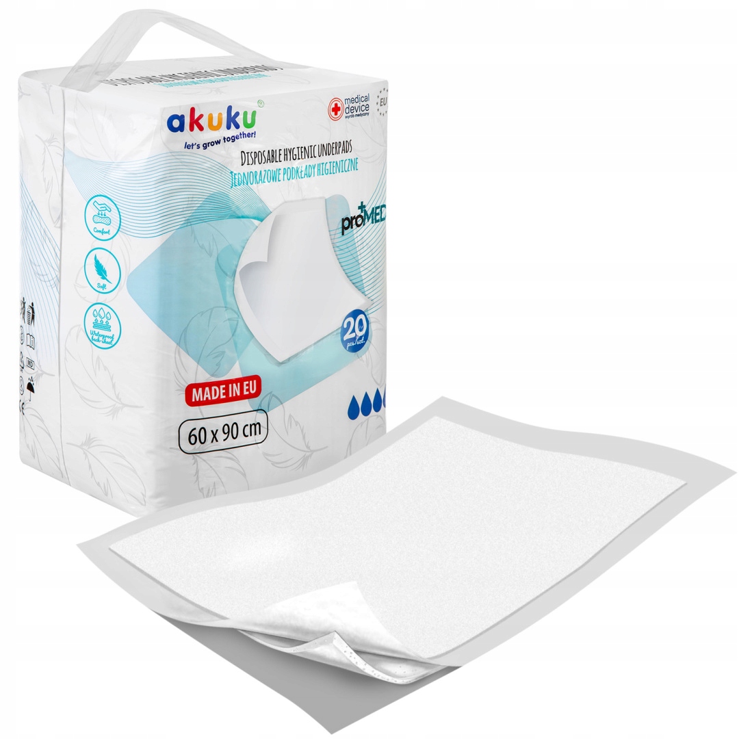 AKUKU PODKŁADY JEDNORAZOWE do przewijania wysokochłonne 60x90 20 szt