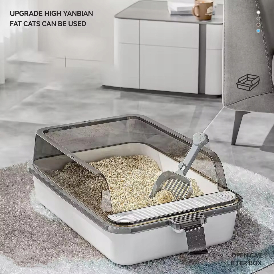 Velká krytá toaleta pro kočky bílá 52 x 34 cm, odolná s lopatkou