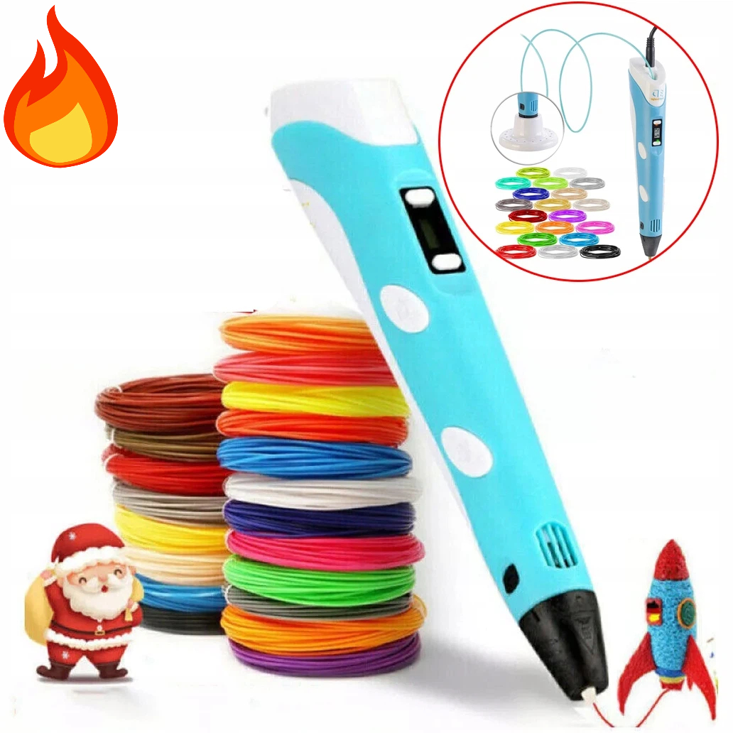 MAGIC PEN 3D DŁUGOPIS NIEBIESKI Z FILAMENTAMI PLA ABS SZABLONY LED